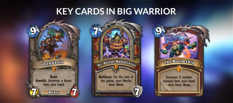 An image of the key cards for Big Warrior in Hearthstone.