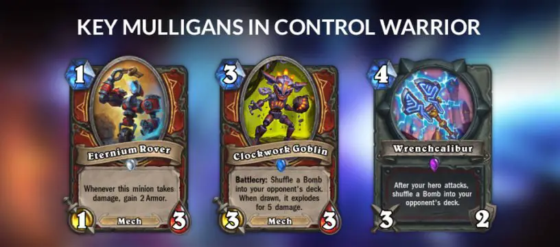 An image displaying the key mulligans in Control Warrior.