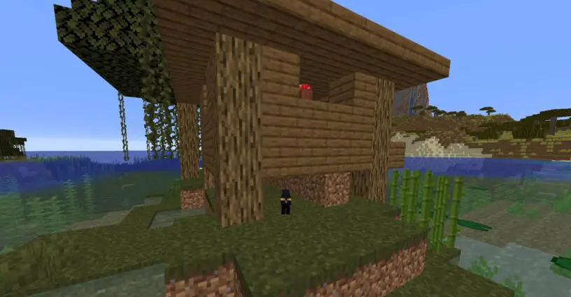 Black cat under a witch hut in Minecraft