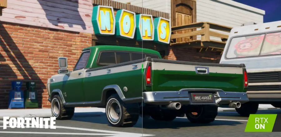 Ray Tracing example on a truck in Fortnite