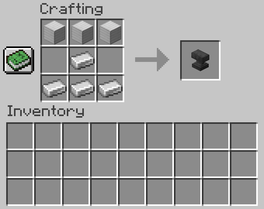 Crafting recipe for an anvil
