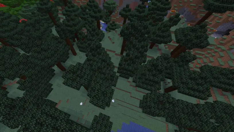 Taiga biome in Minecraft showing foxes