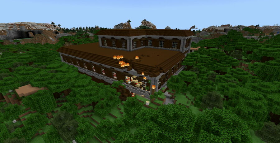 Una mansión en llamas en Minecraft.