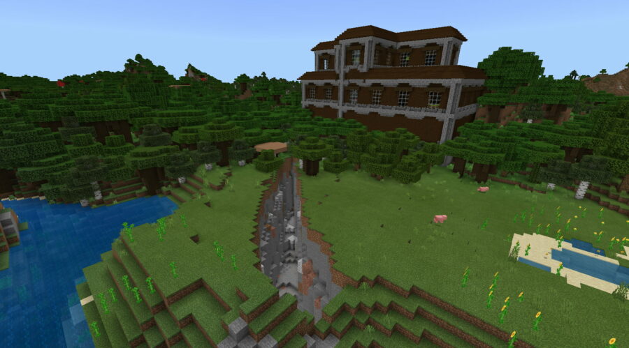 Una mansión que parece un castillo en Minecraft.