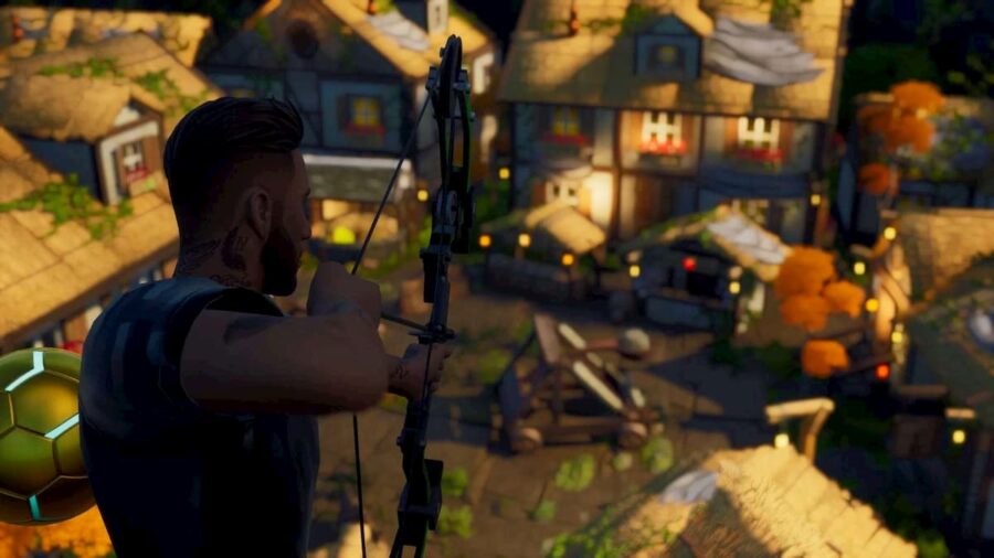 Un personaje usando un arco en Fortnite.
