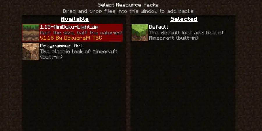 La pantalla del paquete de recursos de Minecraft.