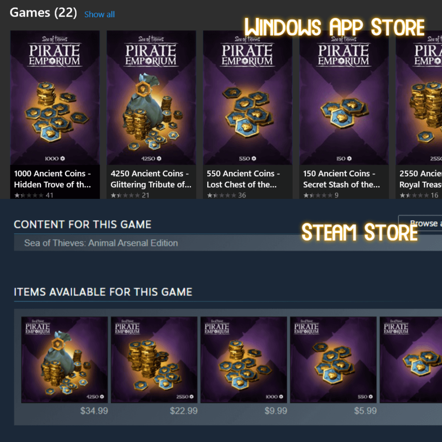 Monedas antiguas en las tiendas de PC.