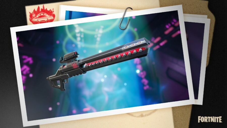 Un cañón de riel en Fortnite.