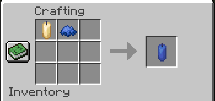 Receta de elaboración de velas azules en Minecraft.