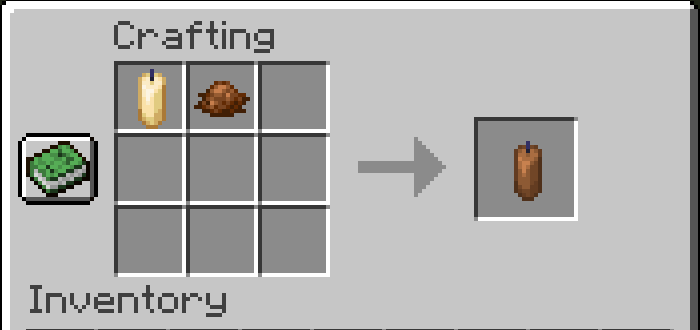 Receta de elaboración de velas marrones en Minecraft.