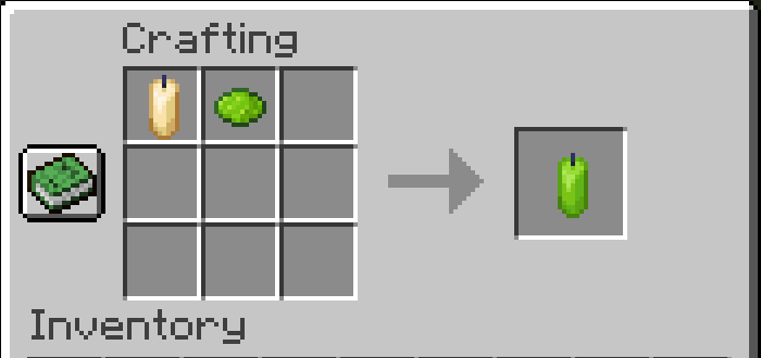 Receta de elaboración de velas verde lima en Minecraft.