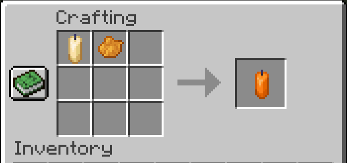 Receta de elaboración de velas naranjas en Minecraft.