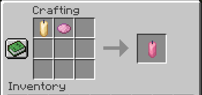 Receta de elaboración de velas rosas en Minecraft.