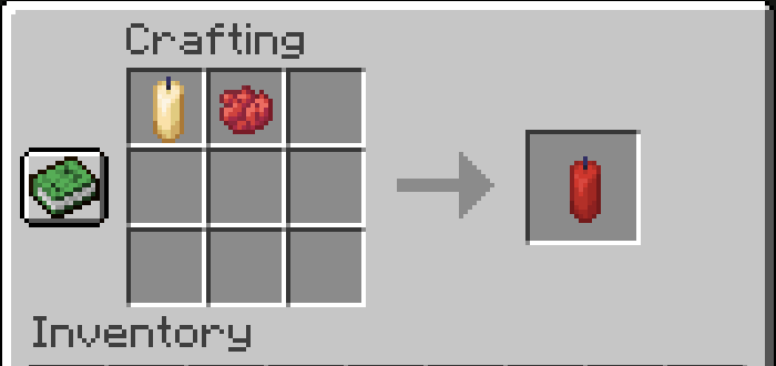 Receta de elaboración de velas rojas en Minecraft.