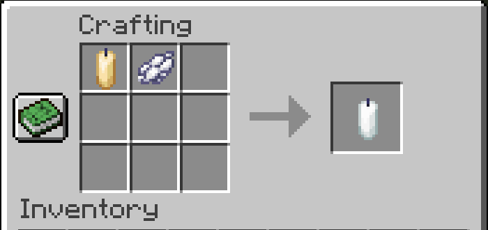 Receta de elaboración de velas blancas en Minecraft.