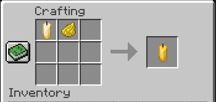 Receta de elaboración de velas amarillas en Minecraft.