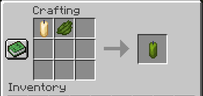 Receta de elaboración de velas verdes en Minecraft.