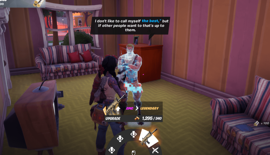 Un personaje que mejora un arma con Jonesy the First.