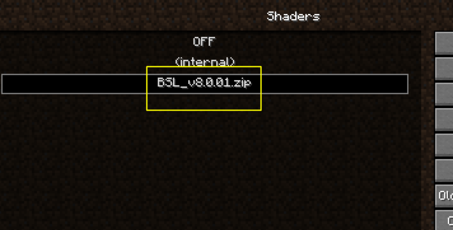 Seleccione BSL Shaders en la carpeta shaderpacks.
