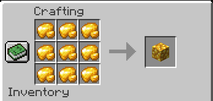 Bloque de mineral de oro en bruto en Minecraft.