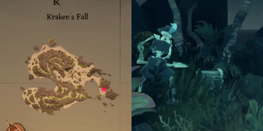 La ubicación del cofre de Eli en Kraken's Fall.
