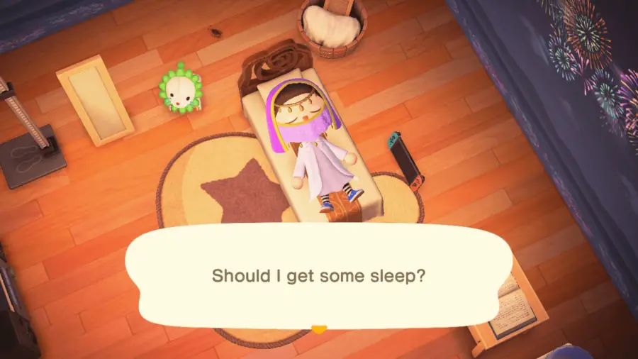 Un personaje incitado a dormir en Animal Crossing.
