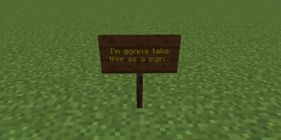 Un letrero de abeto de Minecraft con texto amarillo.