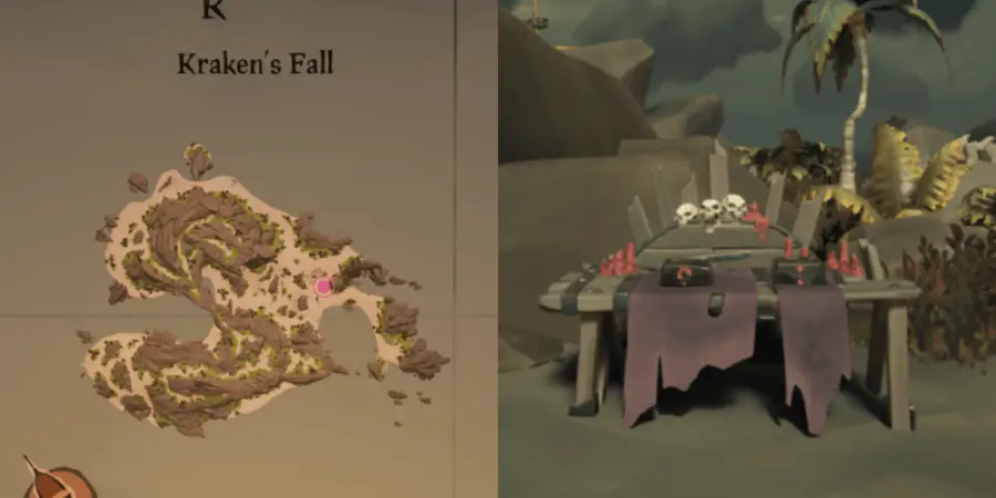 La ubicación del altar en Kraken's Fall.