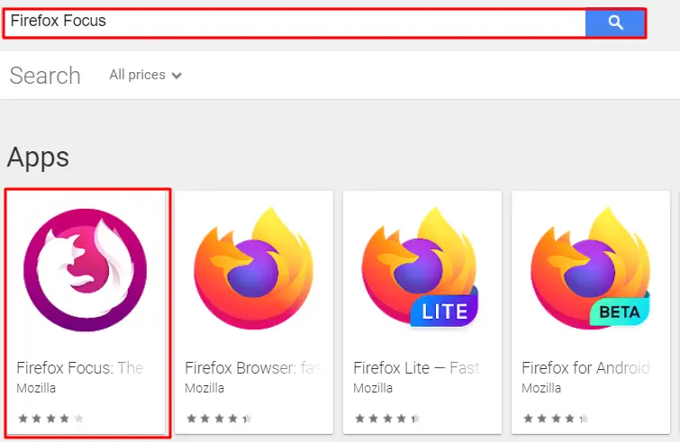busque Firefox Focus para Mac en Play Store