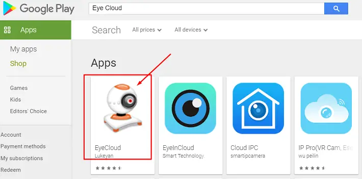 seleccione Eye Cloud para MAC
