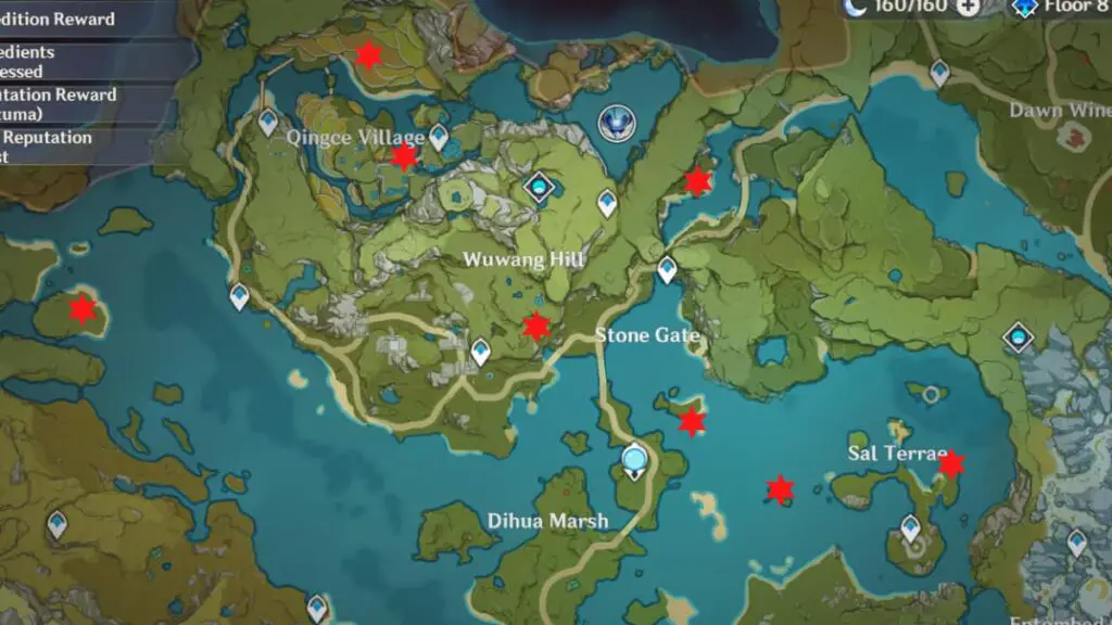Todas las ubicaciones del desafío contrarreloj de Liyue.