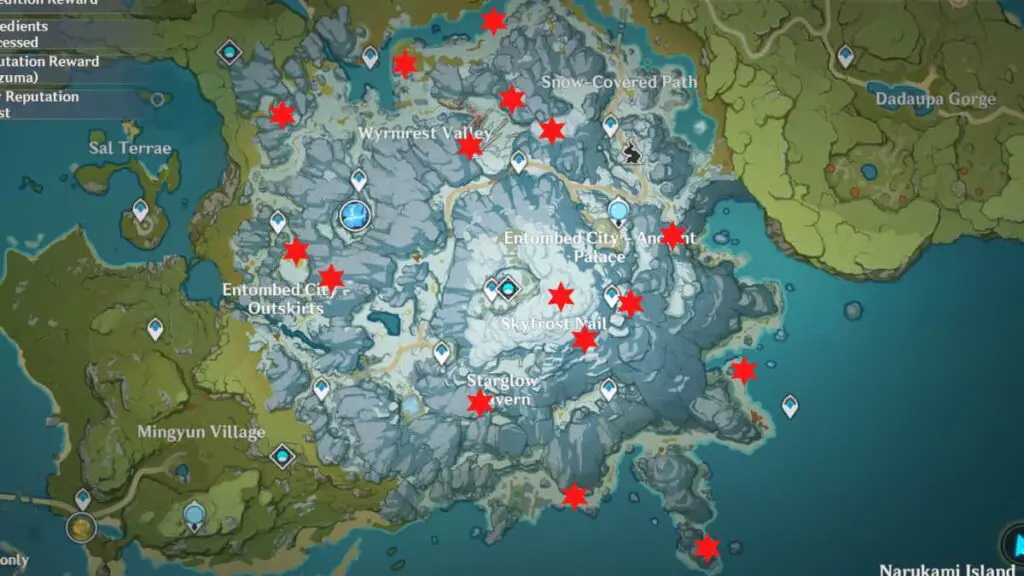 Todas las ubicaciones del desafío contrarreloj Dragonspine.