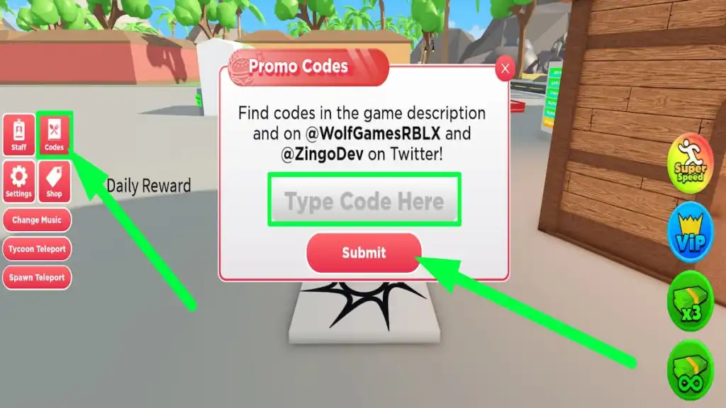Canjear cuadro de texto de código para Roblox Fast Food Tycoon