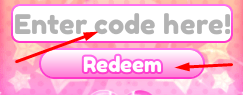 Cuadro para introducir códigos y botón Redeem en Dress to Impress