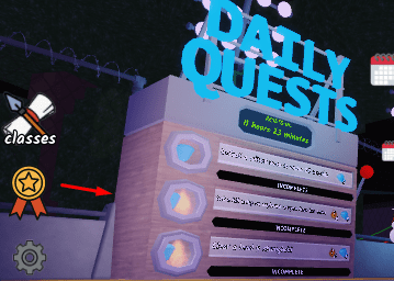 Panel de misiones diarias en 99 Nights in the Forest
