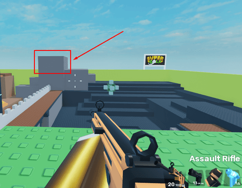The corner of the Crossroads map with the Jump Shard behind it en RIVALS