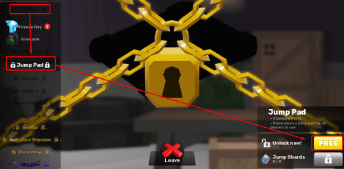 The "Unlock" button for the Jump Pad en RIVALS