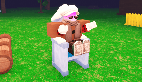 My character sitting on an icy throne en 99 Nights in the Forest