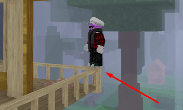 An example of the watchtower railing "safe spot" en 99 Nights in the Forest