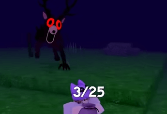El ciervo hambriento persiguiendo a un jugador en 99 Nights in the Forest